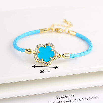 Leather Woven Flower Charm Bracelet