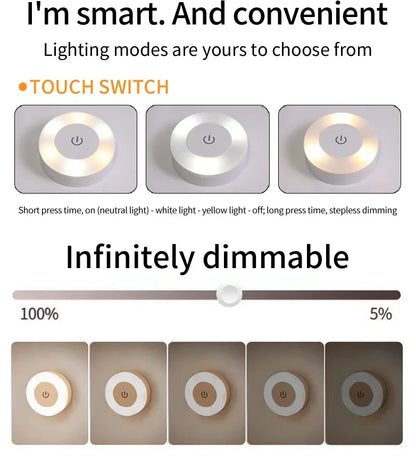 Rechargeable LED Wall Lamp – Magnetic Dimmable Reading Light