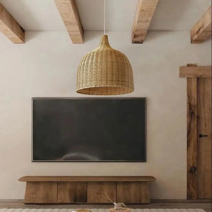 Boho Bamboo Rattan Pendant Chandelier – Handwoven E27 Ceiling Lamp for Bedroom & Kitchen Island