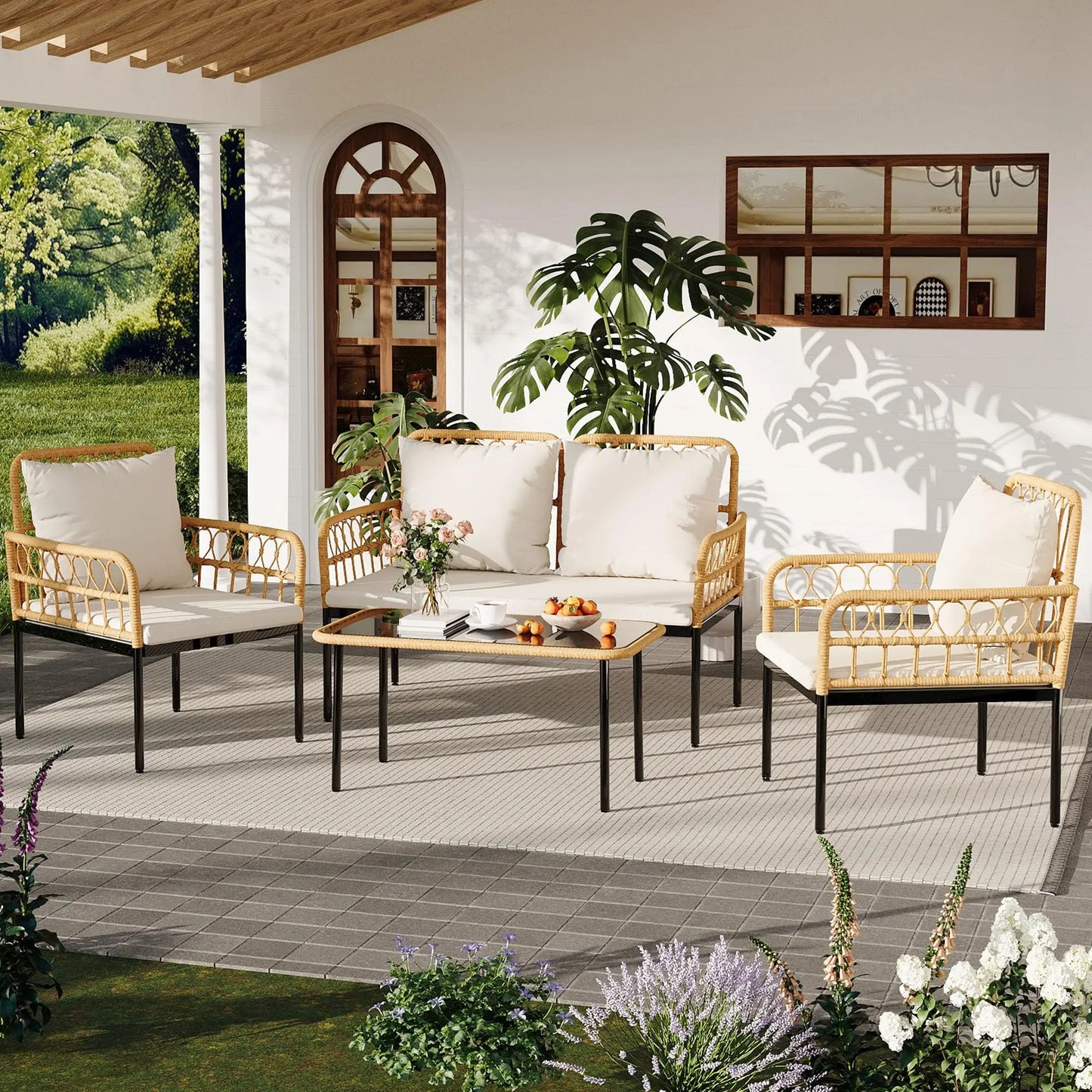 4-Piece Rattan Patio Furniture Set