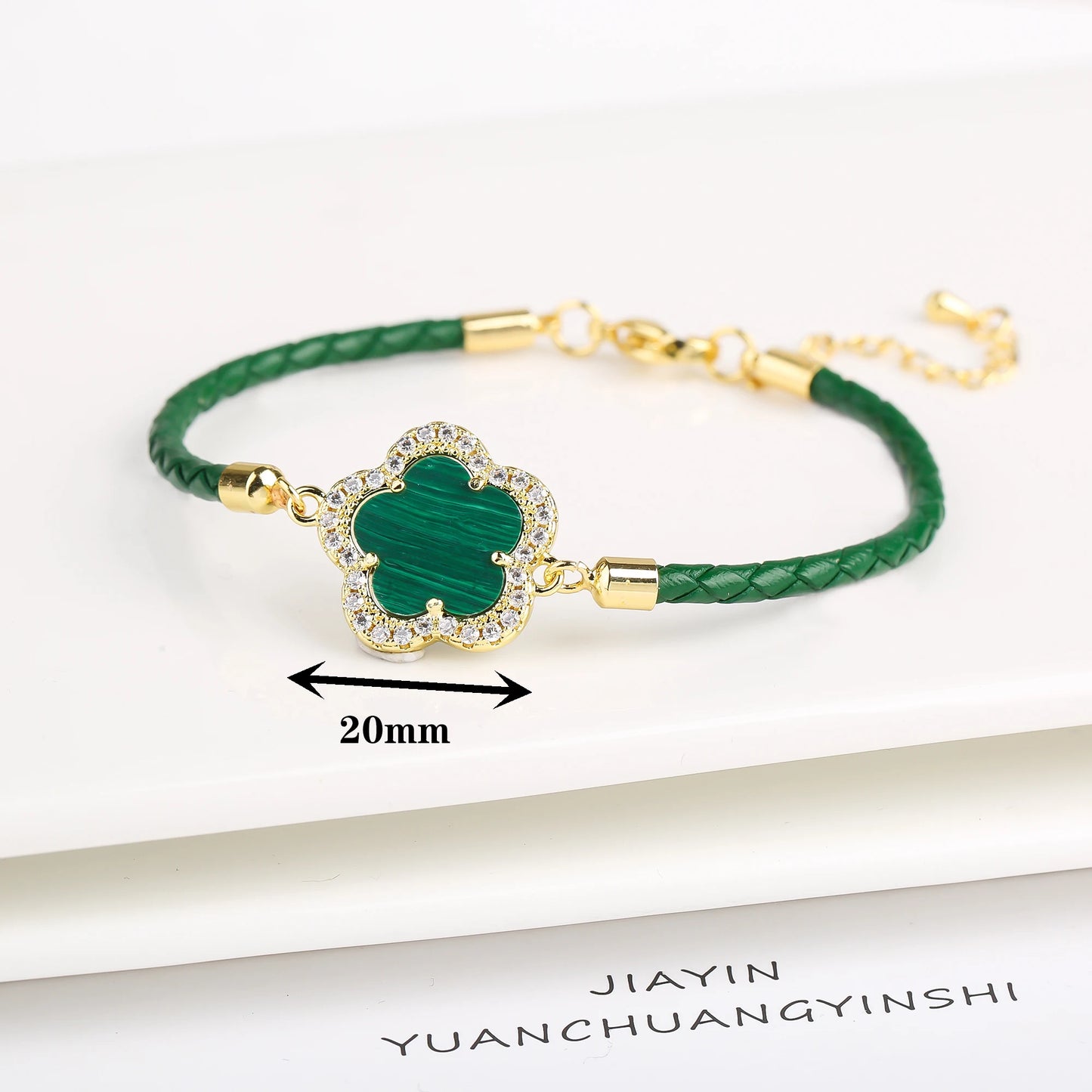 Leather Woven Flower Charm Bracelet