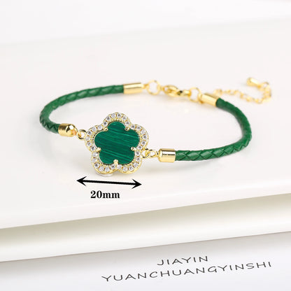 Leather Woven Flower Charm Bracelet