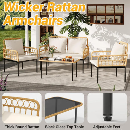 4-Piece Rattan Patio Furniture Set