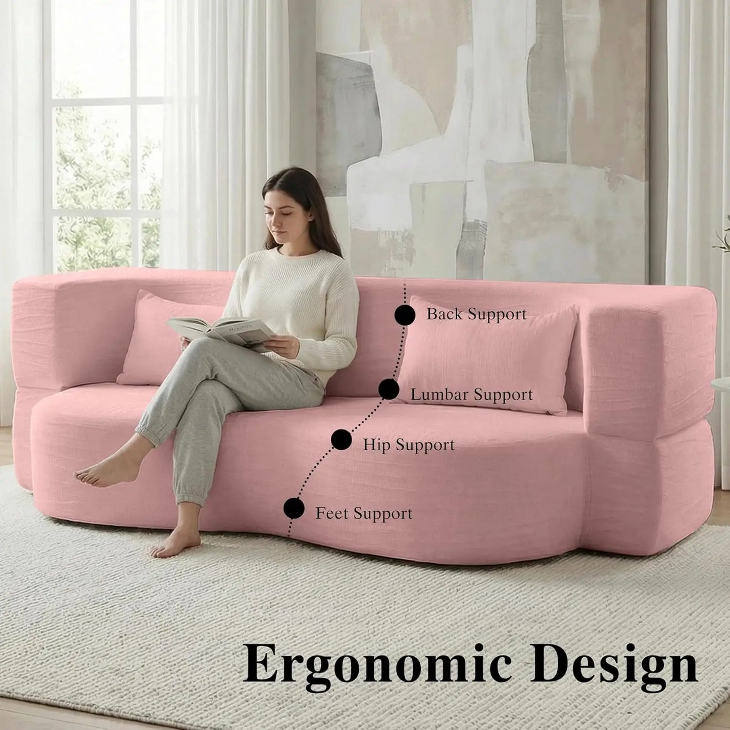 2-in-1 Teddy Fabric Floor Sofa Bed