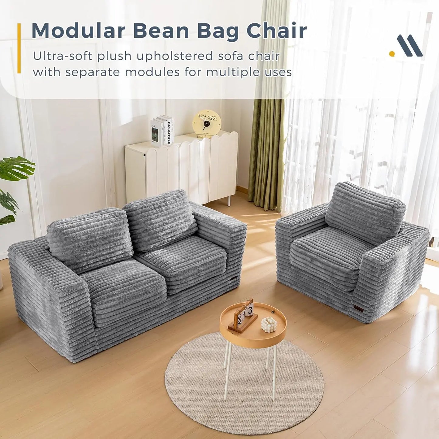 Plush Bean Bag Loveseat Floor Sofa