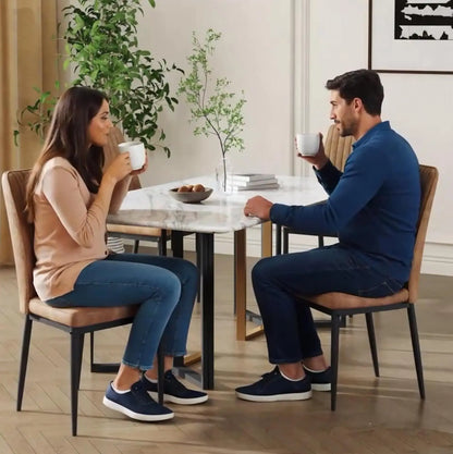 Set of 4 Brown Suede Dining Chairs with Metal Legs