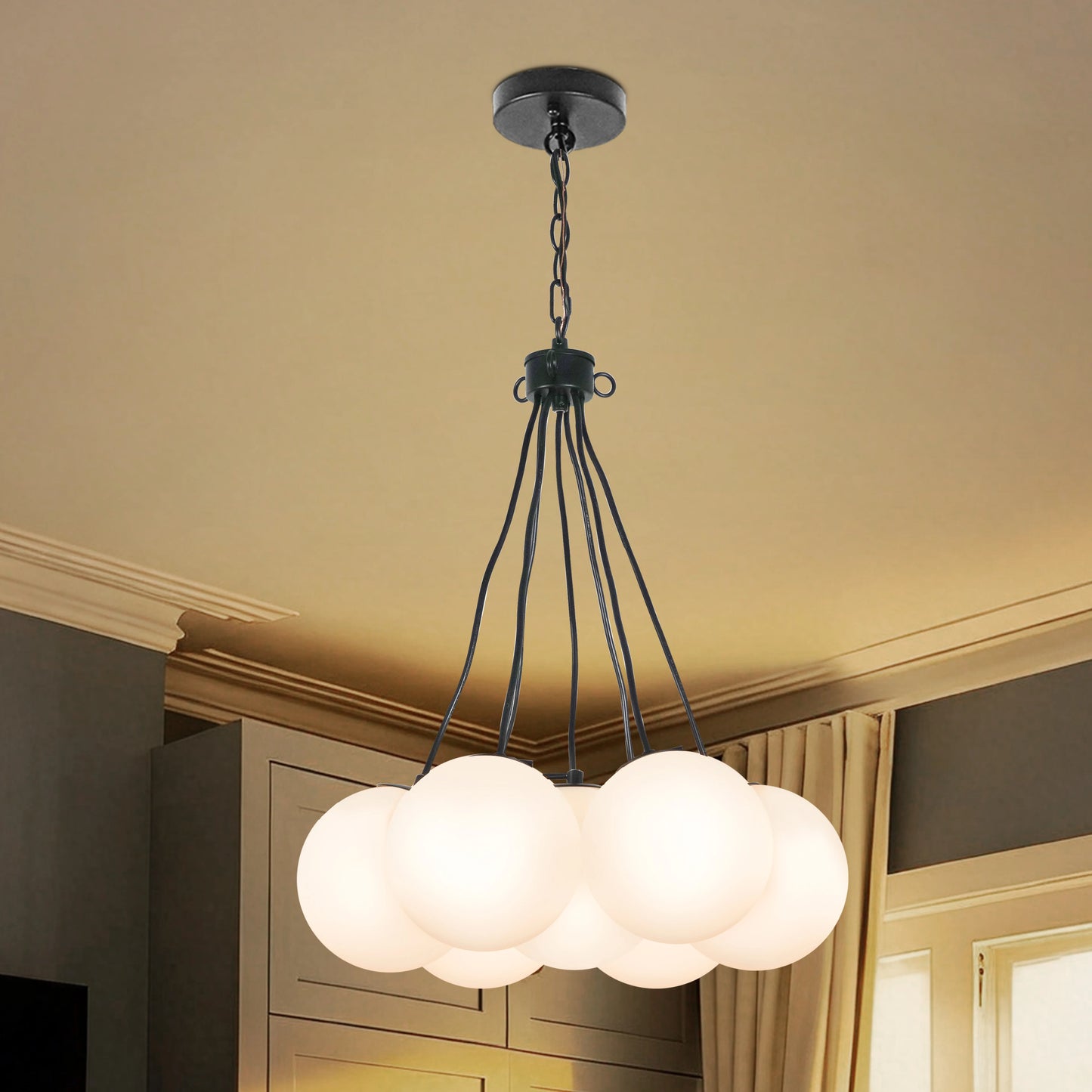 White Bubble Glass Chandelier Modern Cream Style