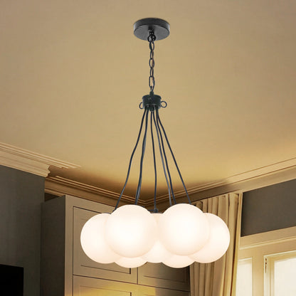 White Bubble Glass Chandelier Modern Cream Style