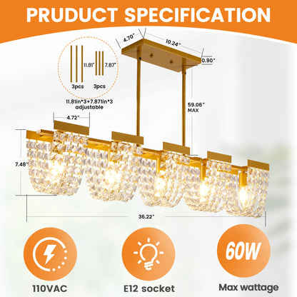 5-Light Gold Crystal Chandelier – Luxury LED Ceiling Light