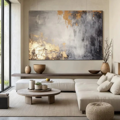 Large Beige Black Abstract Canvas Art