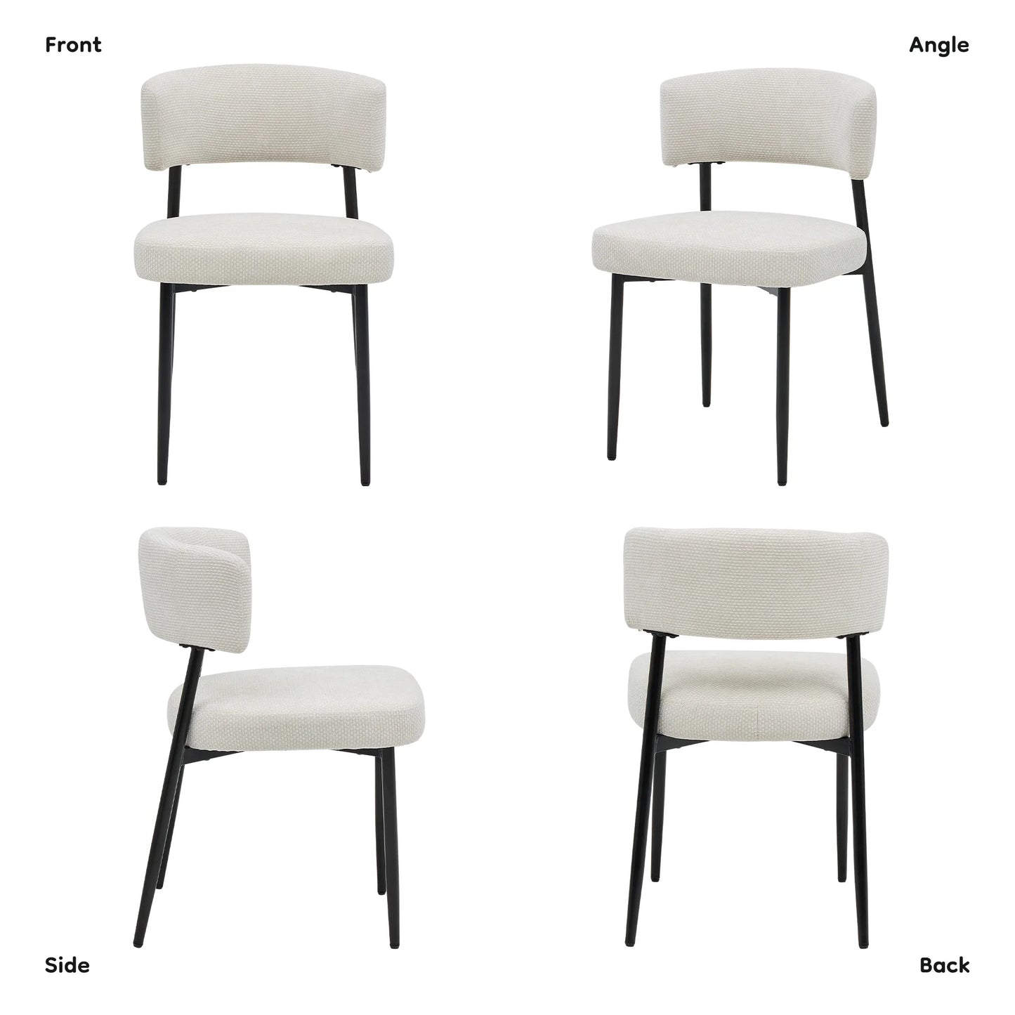 Set of 4 Round Fabric Dining Chairs with Metal Legs
