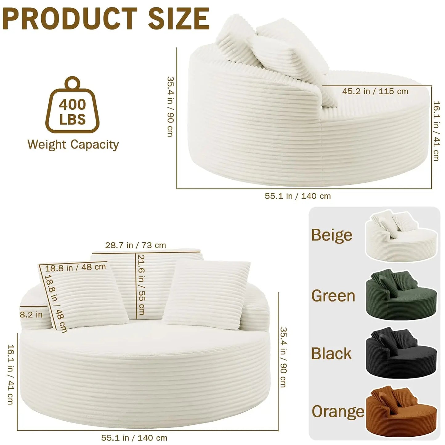 Oversized Cloud Lounge Chair – Round Corduroy Sofa