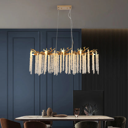 39.4" Gold Crystal Chandelier – Cascading Crystal String Pendant Light for Living Room & Foyer