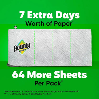Bounty Paper Towels Quick Size, White, 16 Family Rolls = 40 Regular Rolls