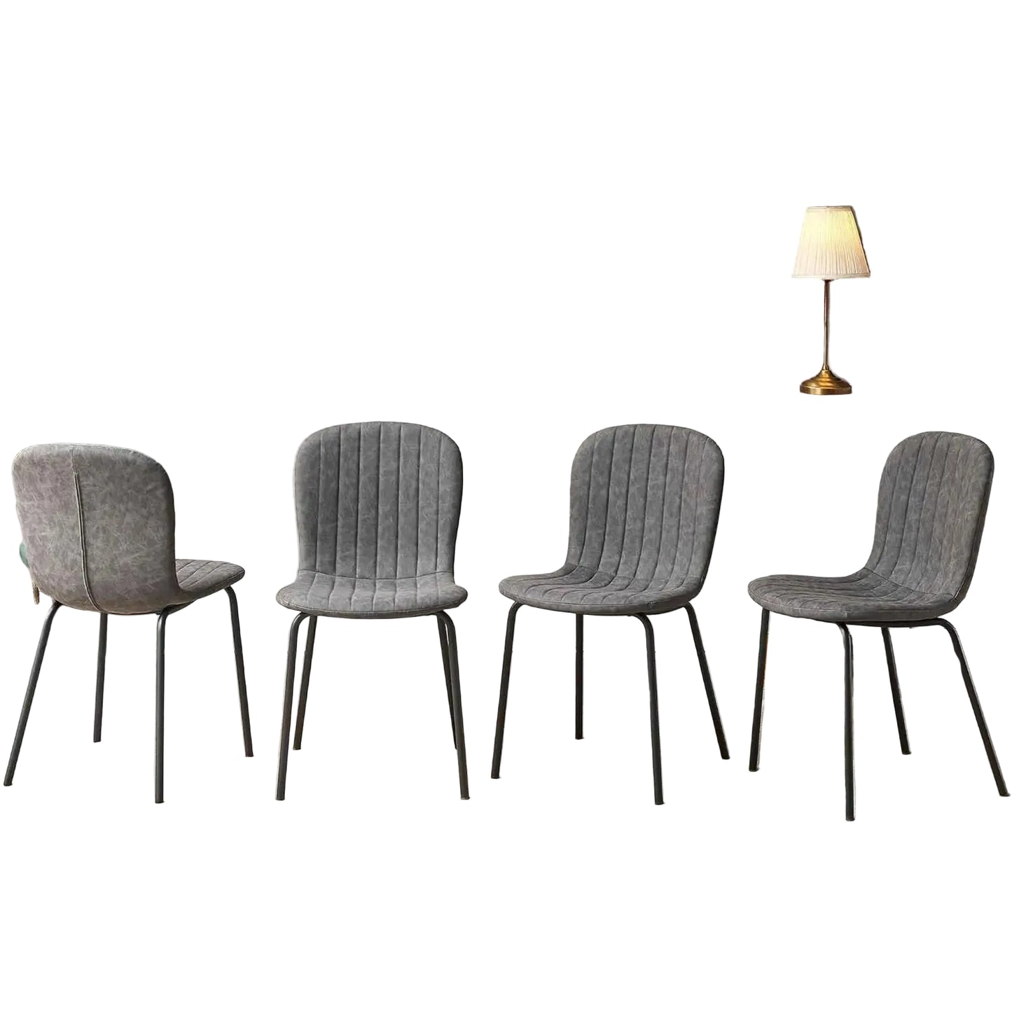 Set of 4 PU Leather Dining Chairs with Metal Legs