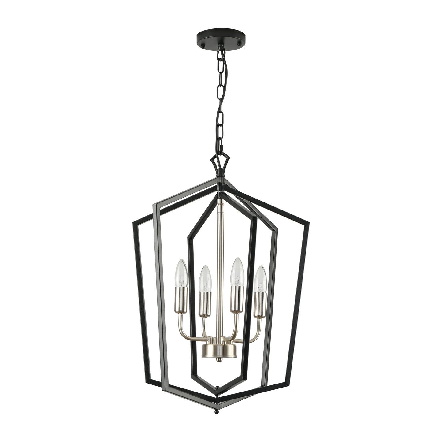 4-Light Farmhouse Industrial Lantern Chandelier – Pendant Light for Kitchen Island & Dining Room