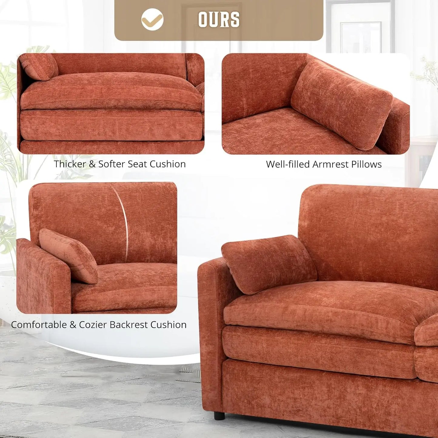 Modern Chenille 2-Seater Sofa with Pillows