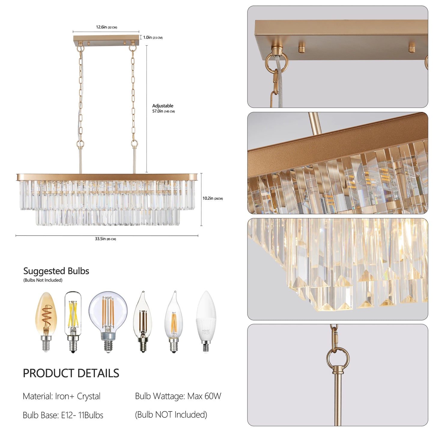 33.5" Industrial Crystal Chandelier
