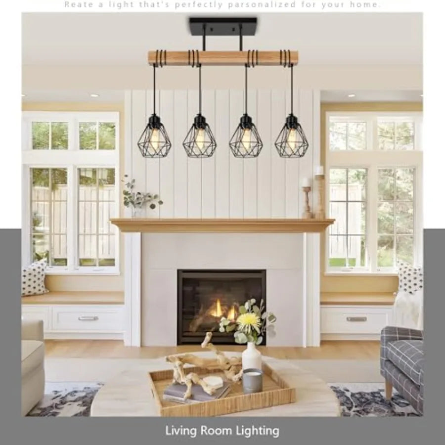 Farmhouse Wood Kitchen Island Lighting 23.6''