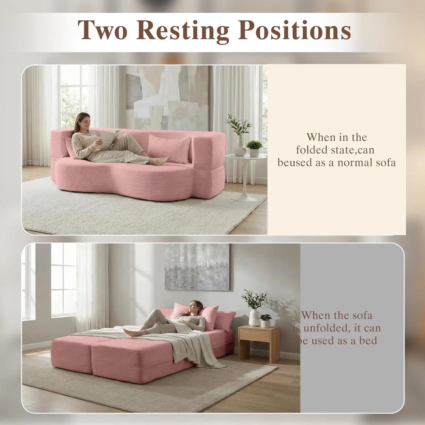 2-in-1 Teddy Fabric Floor Sofa Bed