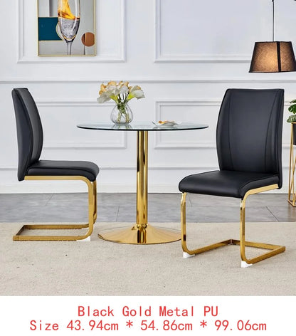Set of 6 Black PU Dining Chairs with Gold Legs