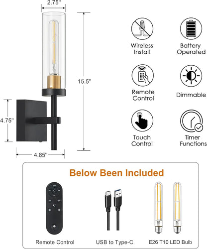 Set of 2, Battery Operated Dimmable Lights with Remote,