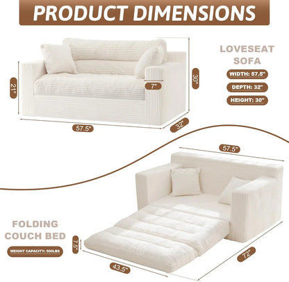 Convertible 2-Seater Sofa Bed – Pull-Out Folding Loveseat (Beige)