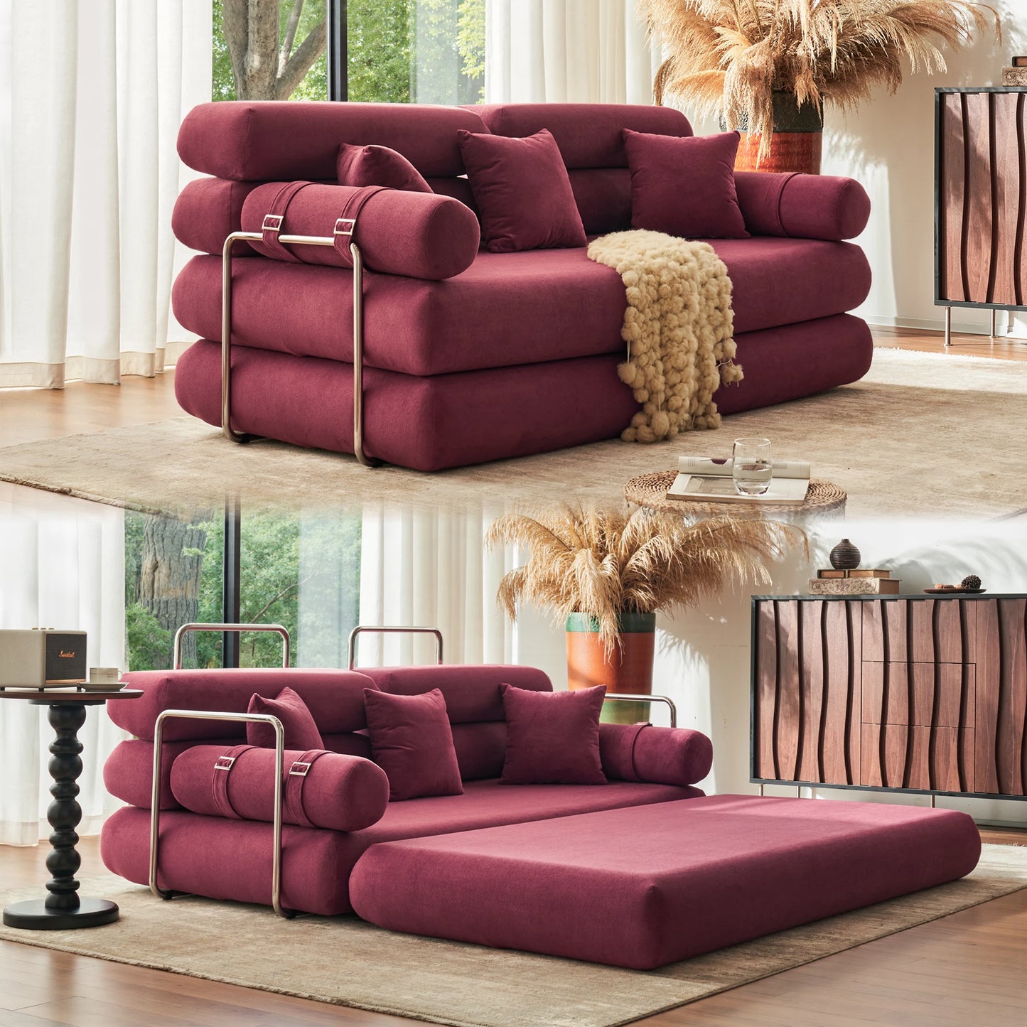 Folding Sleeper Sofa with Arm Support