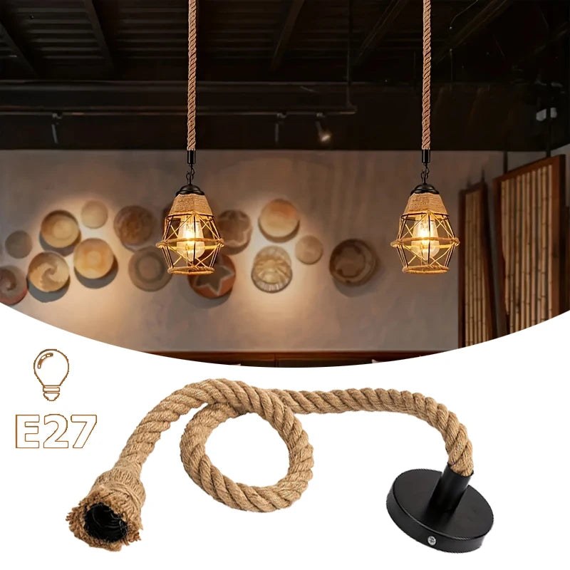 Handwoven Hemp Rope Pendant Light – E27 Hanging Lamp