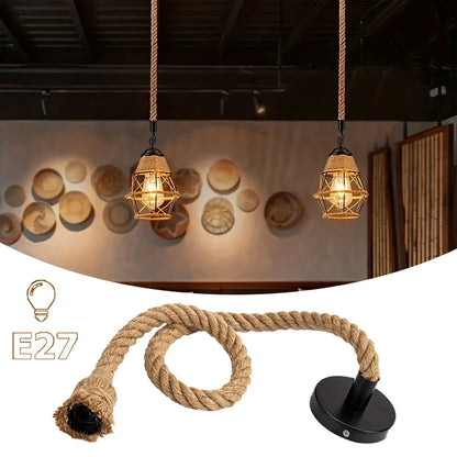 Handwoven Hemp Rope Pendant Light – E27 Hanging Lamp