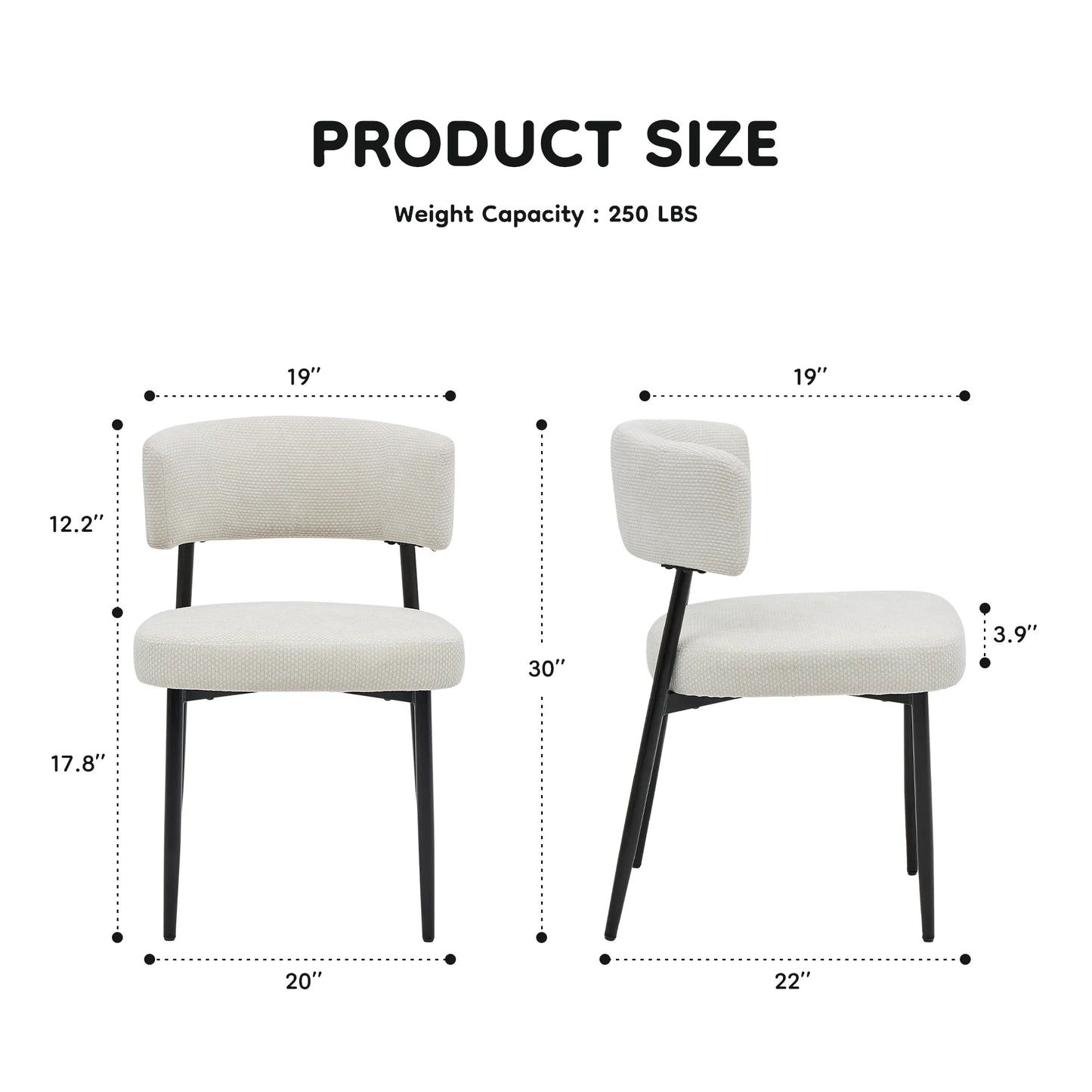 Set of 4 Round Fabric Dining Chairs with Metal Legs