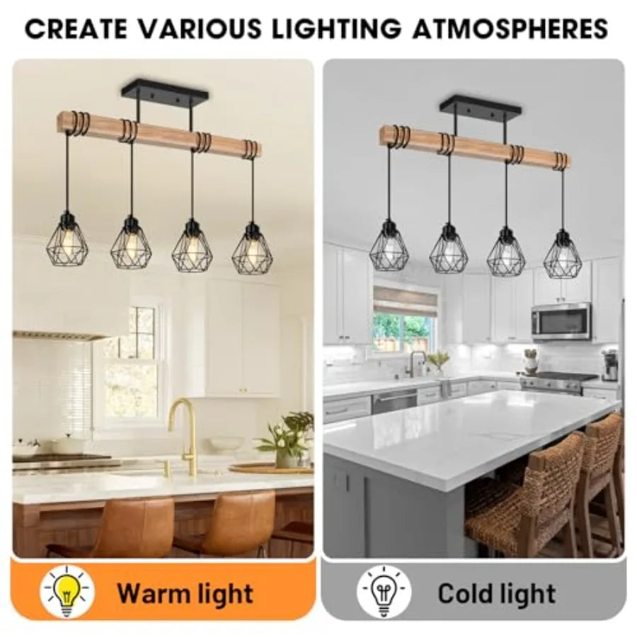 Farmhouse Wood Kitchen Island Lighting 23.6''
