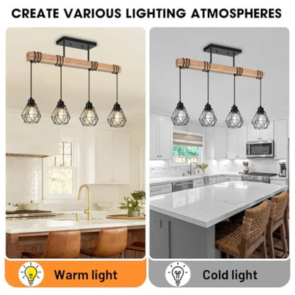 Farmhouse Wood Kitchen Island Lighting 23.6''