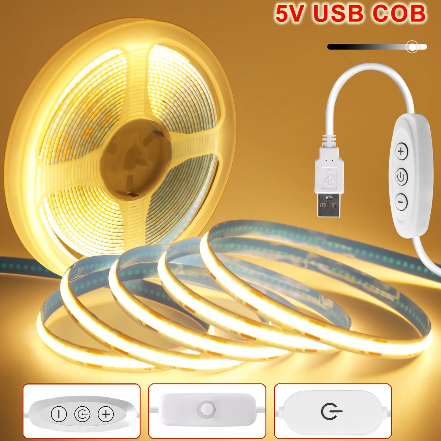 USB COB LED Strip Light with Switch
