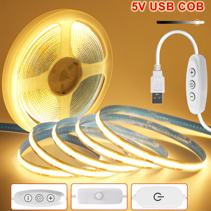 USB COB LED Strip Light with Switch