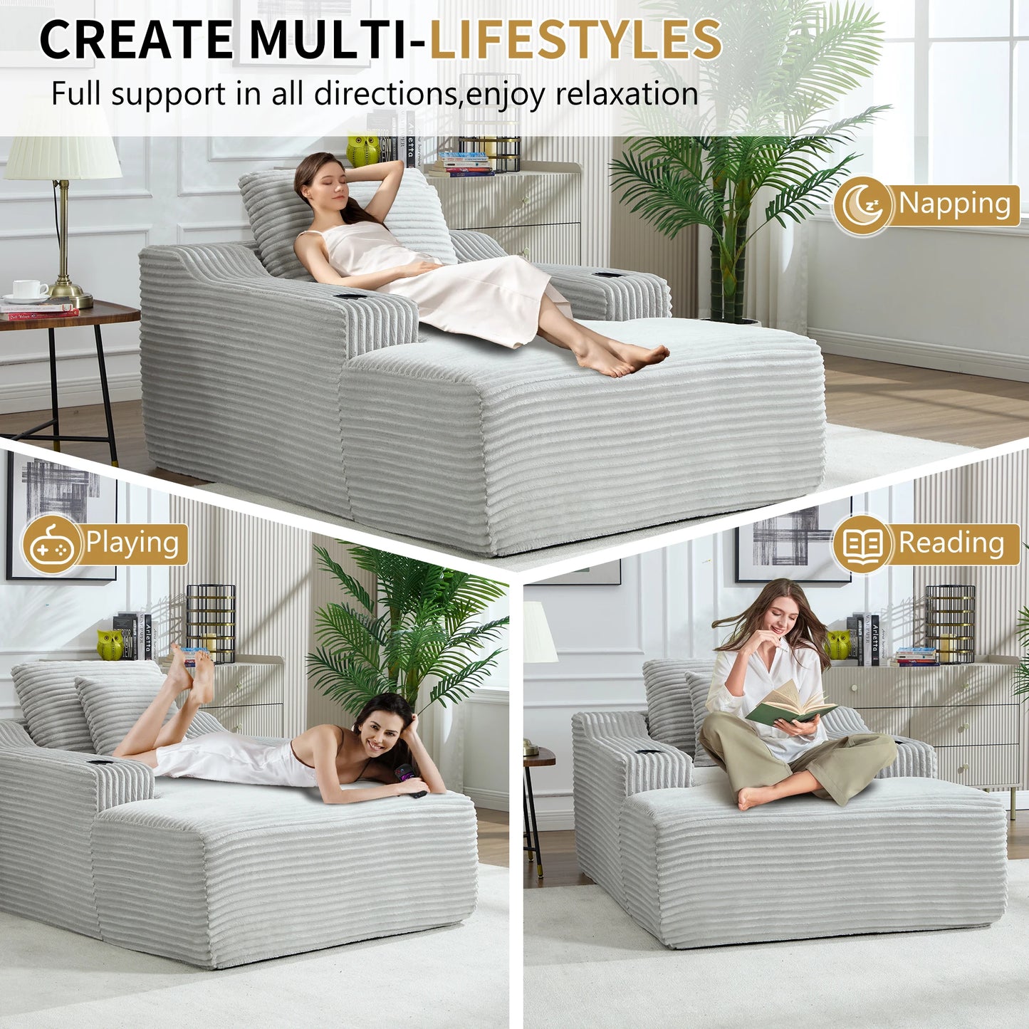 67" Corduroy Indoor Chaise Lounge Chair
