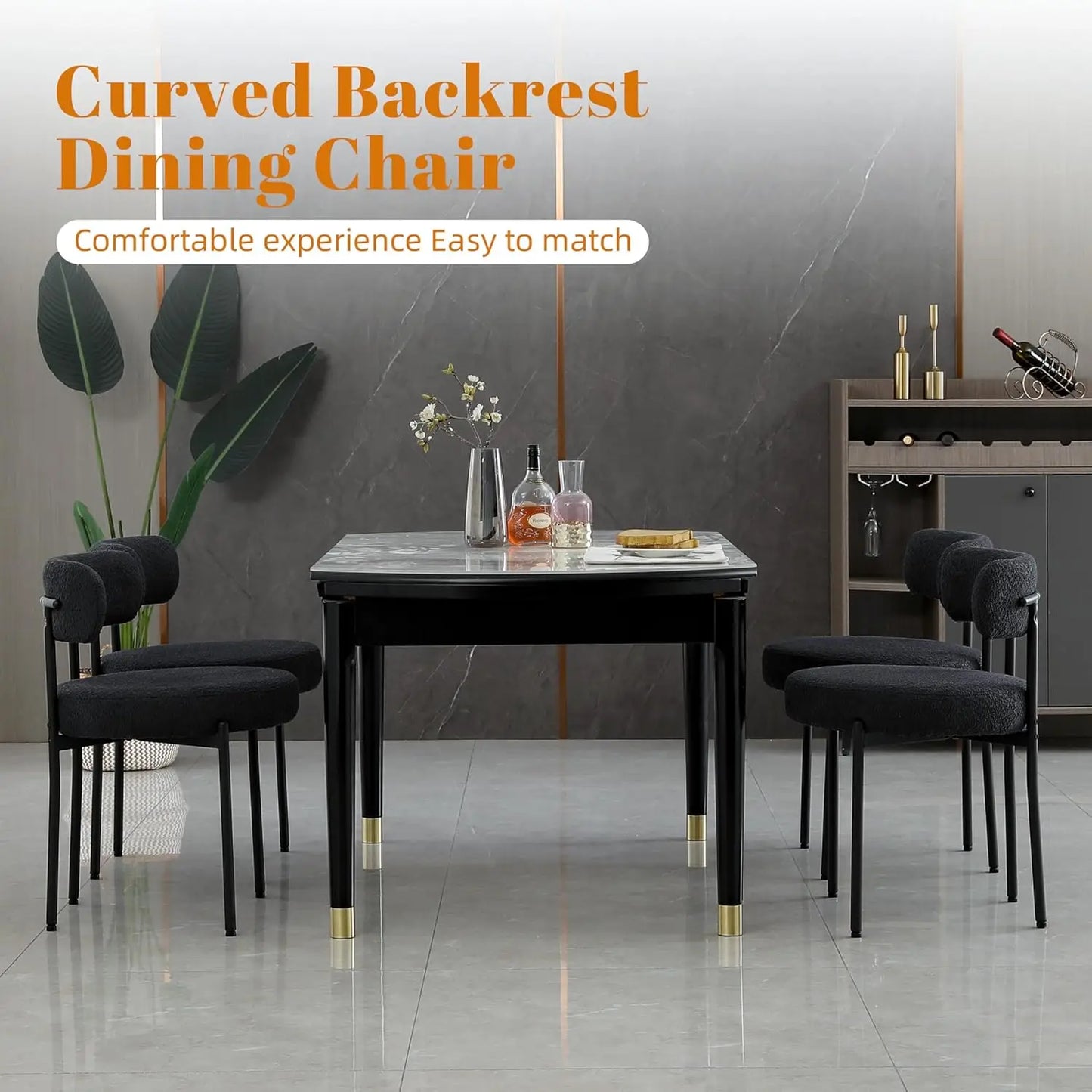 Black Boucle Dining Chairs Set of 4