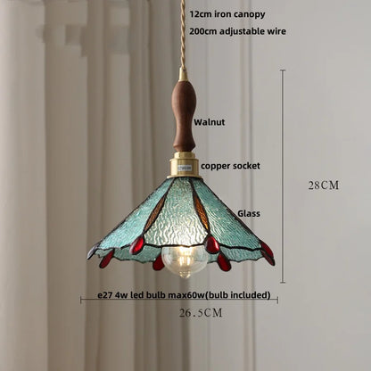 Walnut Wood LED Pendant Light with Glass Shade