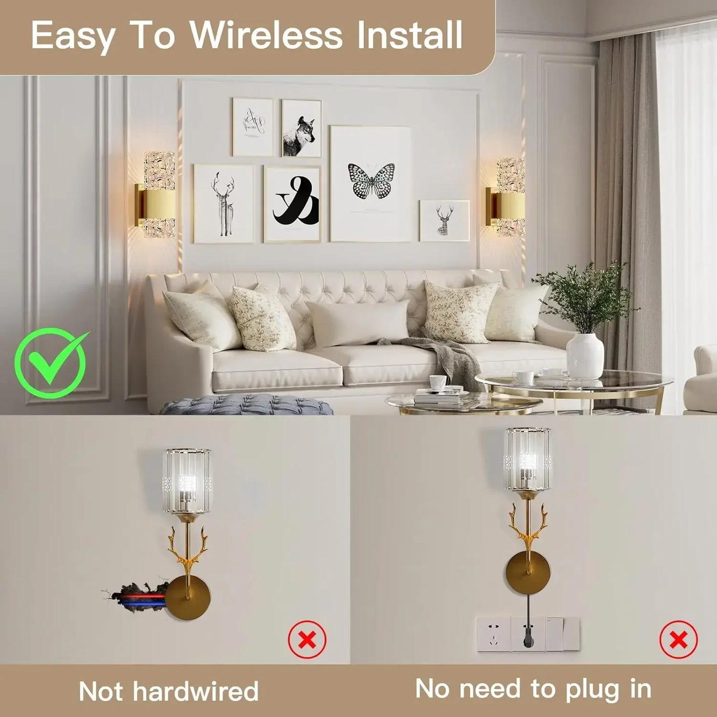 Rechargeable LED Wall Sconce, Wireless Battery Powered Light Fixture, Modern Decorative Wall Lamp