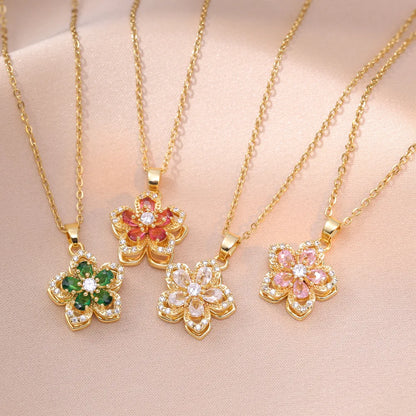 Romantic Zircon Floral Pendant Choker