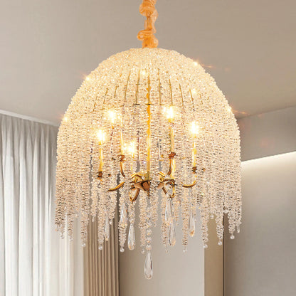 20" 6-Light Gold Crystal Waterfall Chandelier – Elegant Beaded Pendant Ceiling Light