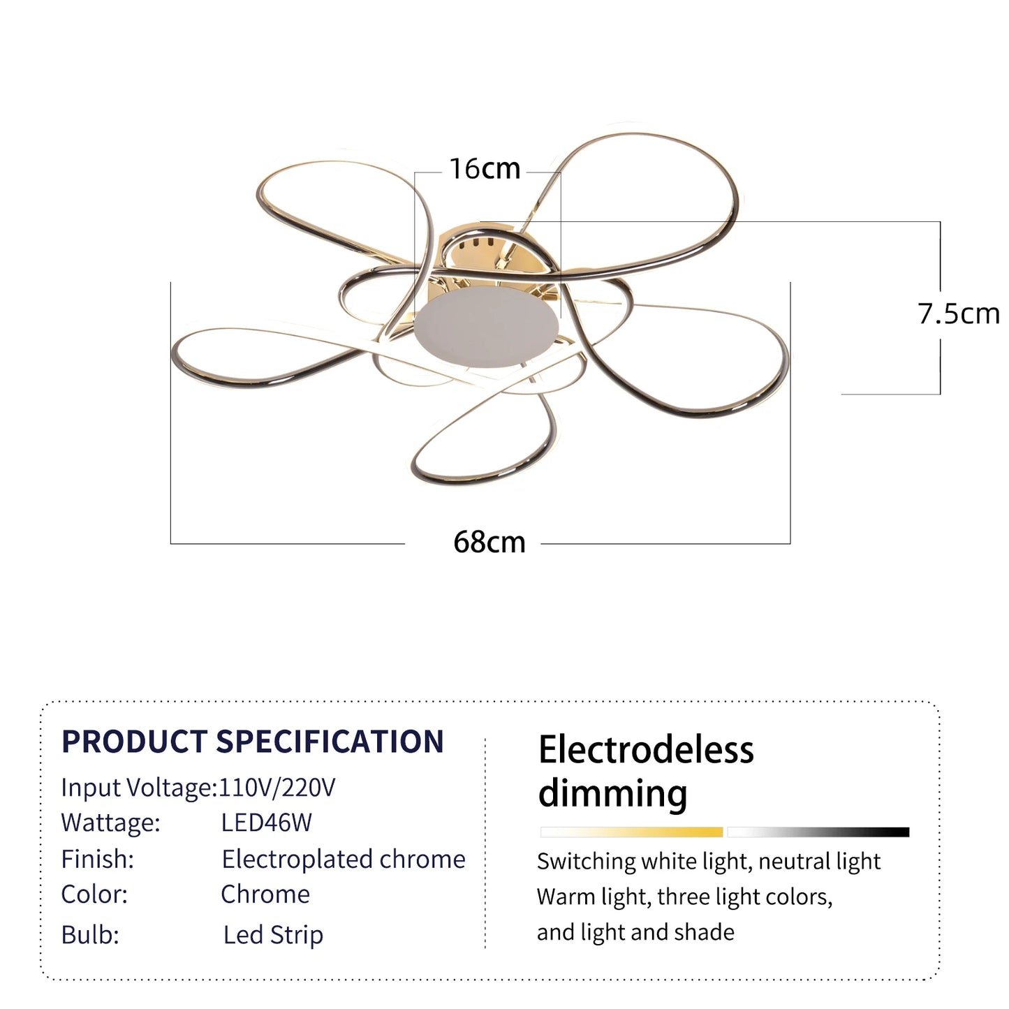 Modern LED Chandelier – Chrome/Gold Ceiling Light
