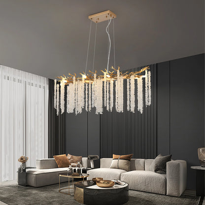 39.4" Gold Crystal Chandelier – Cascading Crystal String Pendant Light for Living Room & Foyer
