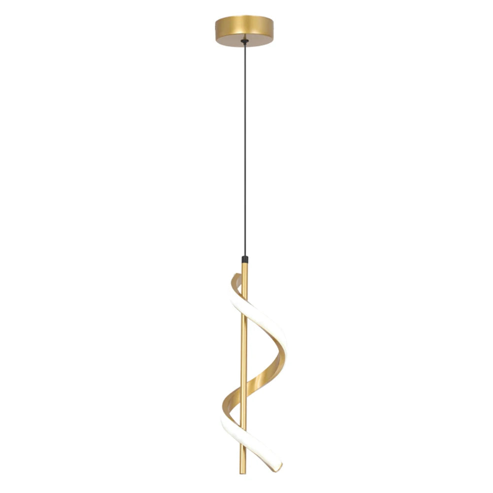 Nordic Spiral Minimalist LED Pendant Light – Beige Metal Ceiling Chandelier for Bedroom & Study