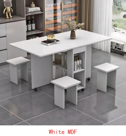 Folding Drop Leaf Dining Table Set for 4 with 4 Chairs, Space Saving Foldable Dining Table with Storage and Wheels, 47.2" D x