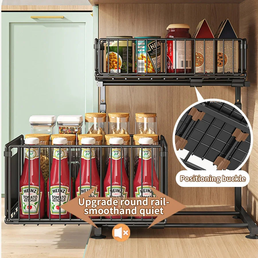 2 Tier Pull Out Under Sink Organizer Sliding Cabinet Storage Rack Space Saving Kitchen and Bathroom Organizer Multi Purpose Storage Shelf Easy Assembly