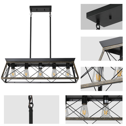Farmhouse Chandeliers 5-lamp modern metal rectangular island lamp, suitable for living rooms, dining rooms, kitchens (No Bulbs)