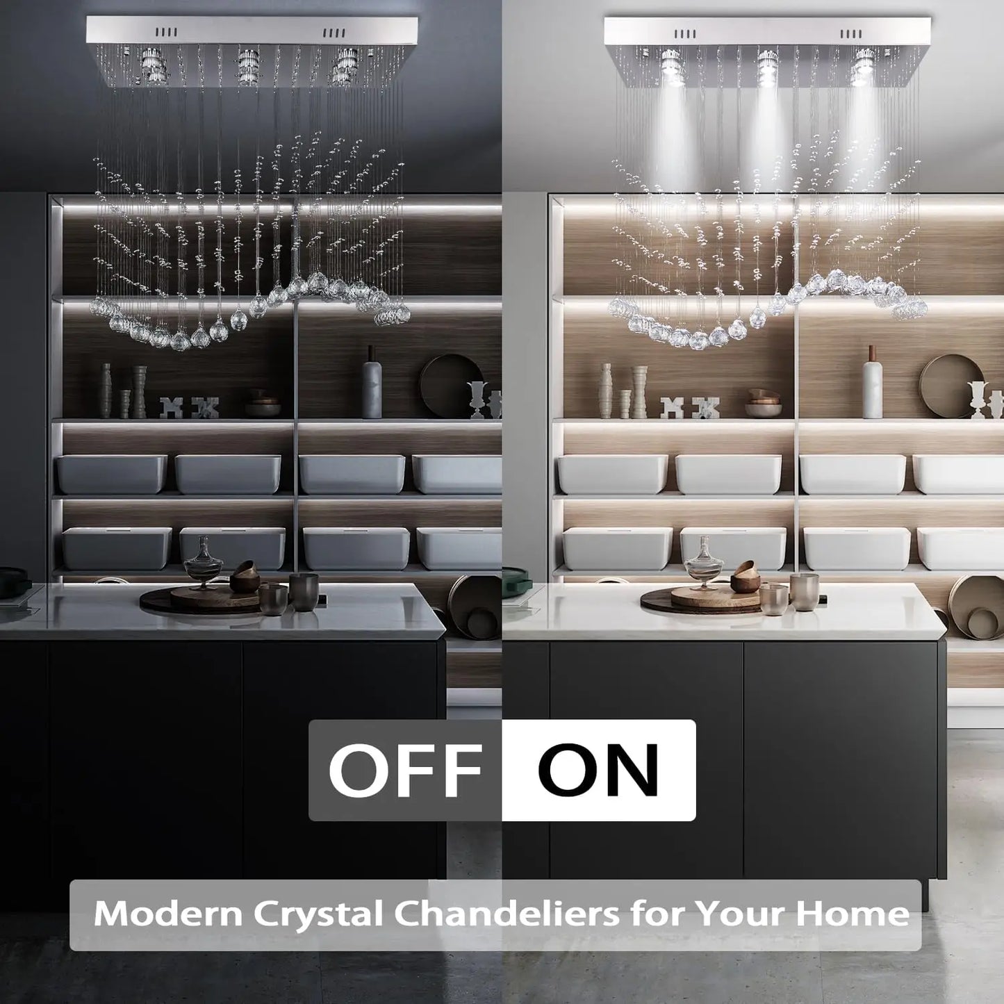 Rectangular Linear Crystal Chandelier for Kitchen Island,