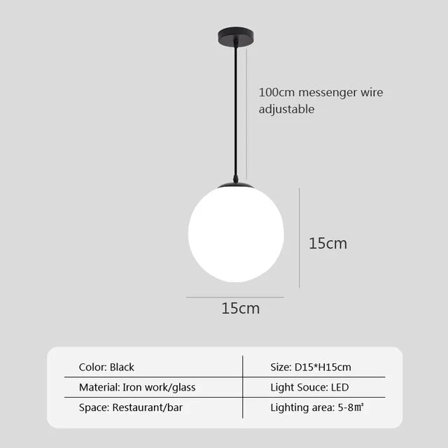 Nordic Glass Ball Pendant Light – Brass Black Hanging Lamp