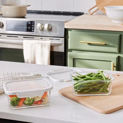 4PC Rectangle Glass Containers Airtight Lid Microwave Freezer Dishwasher Safe Food Storage